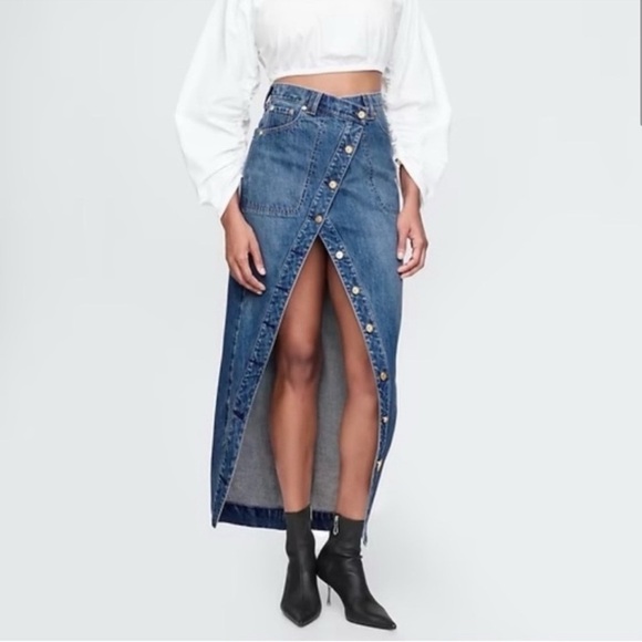 Cult Gaia Denim Button-Front Maxi Skirt Sz 27/4 - Picture 1 of 6